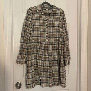 Loft Plaid Button Down Long Sleeve Dress - Size Small